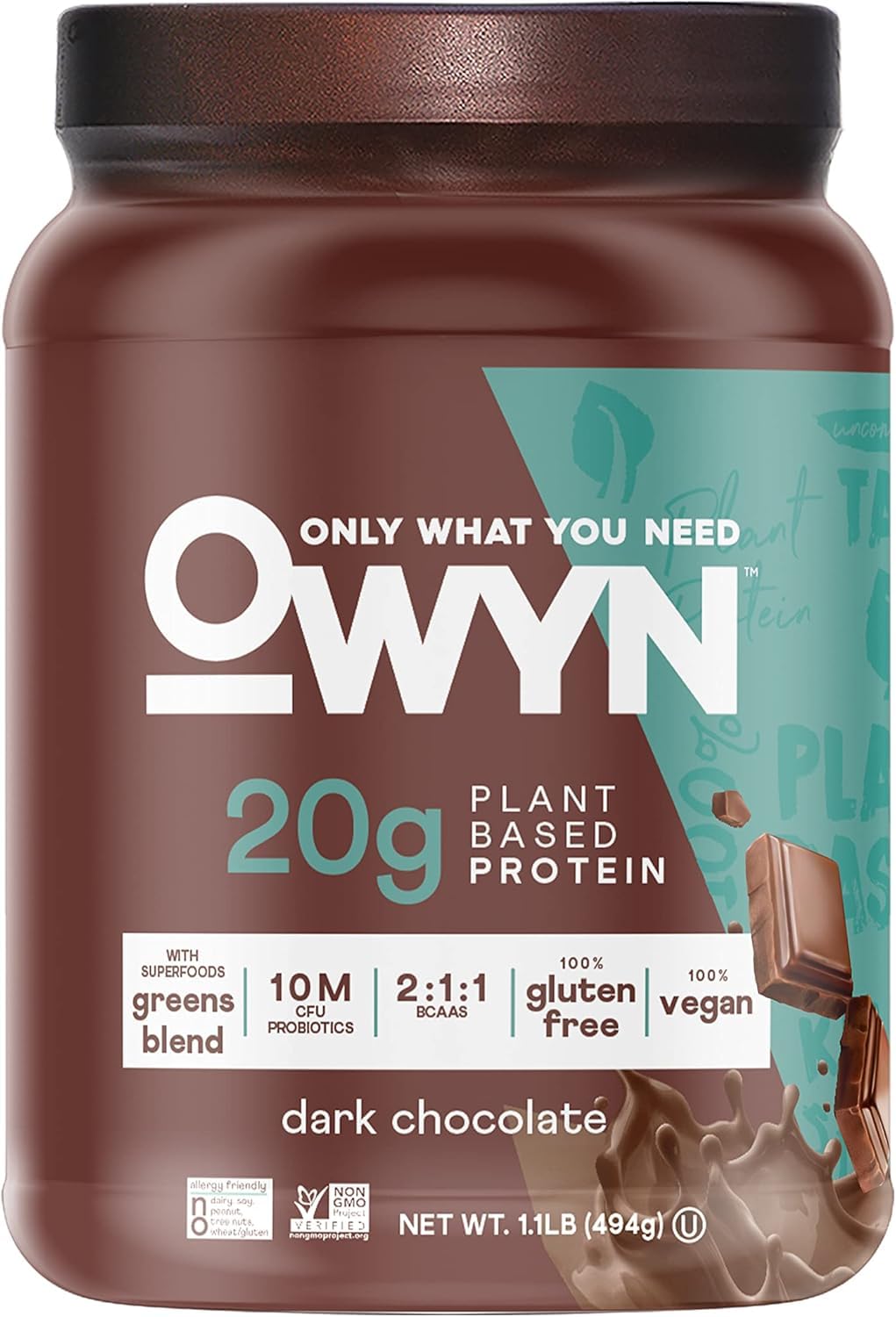OWYN Only What You Need Dark Chocolate Flavored 20g Protein Powder, 2.2 LB