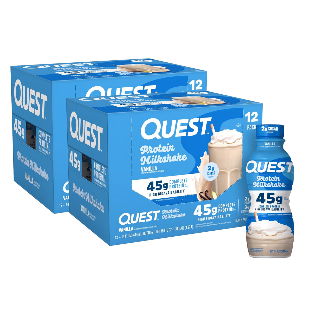 Quest Nutrition Salted Caramel Flavored High Protein Shake, 45g Protein, 2g Sugar, 2g Net Carbs, Ready to Drink, Gluten Free, 12 Count