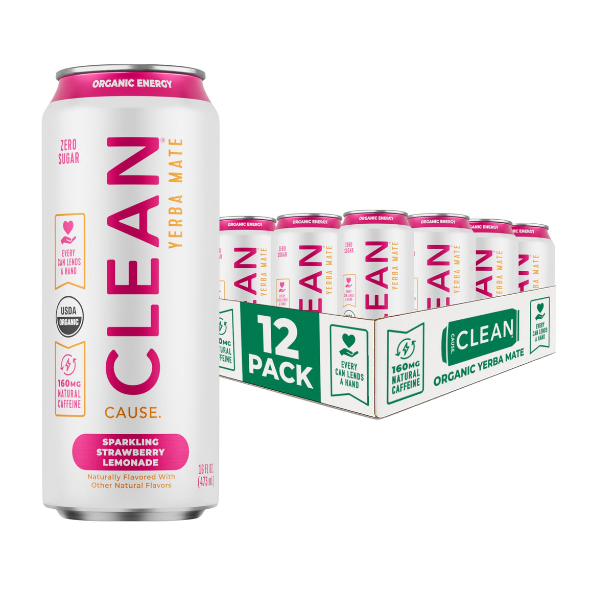 CLEAN Cause Zero Sugar Yerba Mate Organic Energy Variety Pack, 12 Pack 16oz