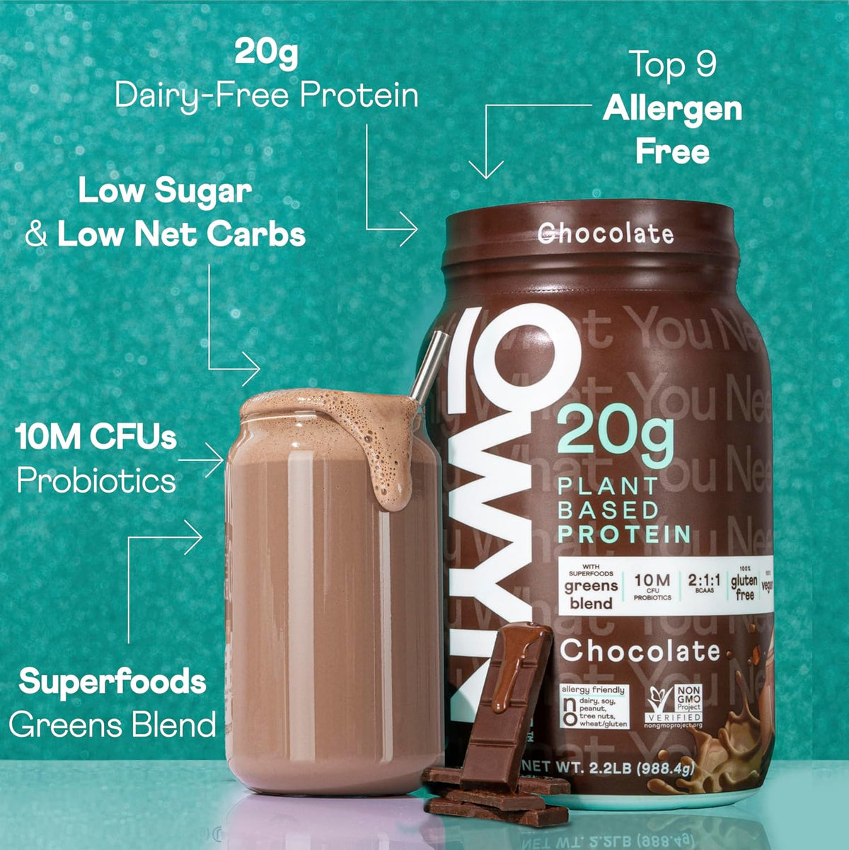 OWYN Only What You Need Dark Chocolate Flavored 20g Protein Powder, 2.2 LB