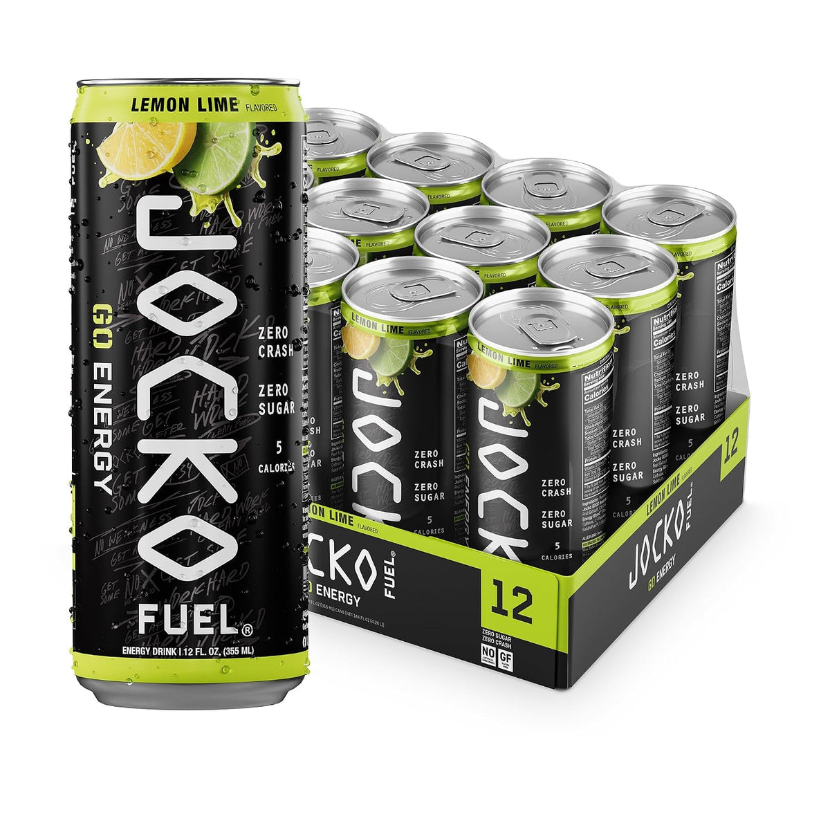 Jocko Fuel GO Energy Drinks, Lemon Lime, 12 oz | 12 Pack