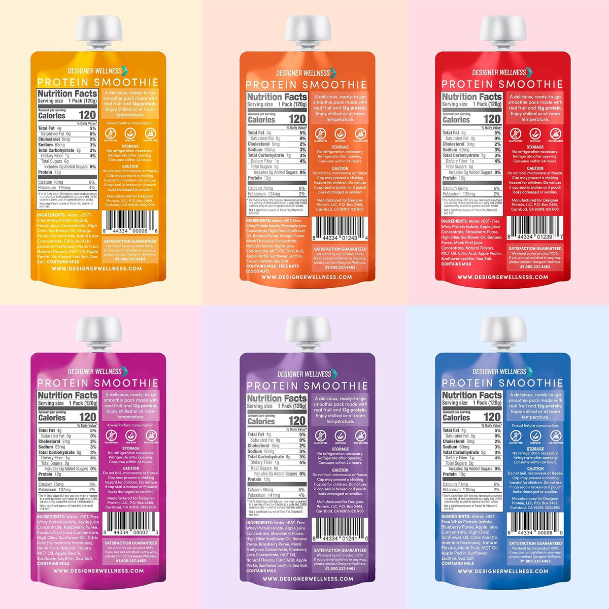 Designer Wellness, Mixed Variety, Protein Smoothie, 12g Whey, 12 ct